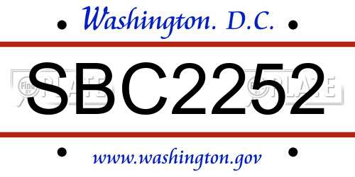 SBC2252 District Of Columbia License Plate