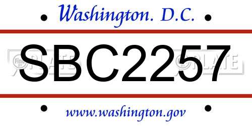 SBC2257 District Of Columbia License Plate