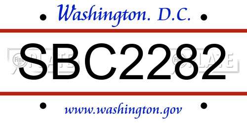 SBC2282 District Of Columbia License Plate
