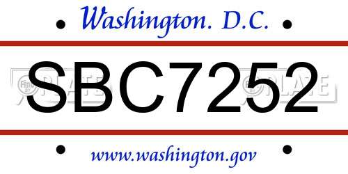 SBC7252 District Of Columbia License Plate