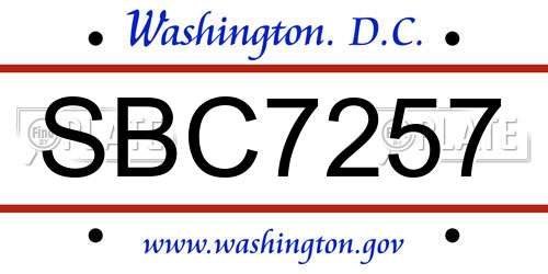 SBC7257 District Of Columbia License Plate