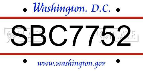 SBC7752 District Of Columbia License Plate