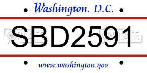 SBD2591 District Of Columbia License Plate