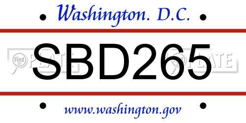 SBD265 District Of Columbia License Plate