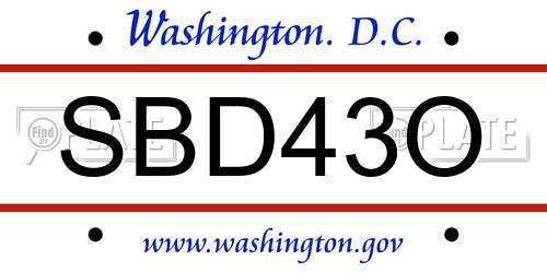SBD43O District Of Columbia License Plate