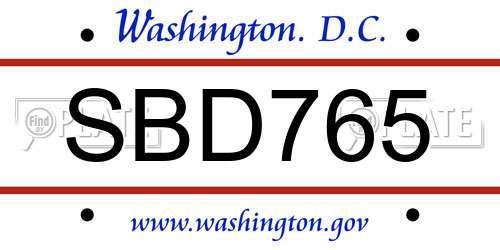 SBD765 District Of Columbia License Plate