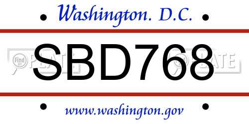 SBD768 District Of Columbia License Plate