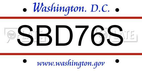 SBD76S District Of Columbia License Plate