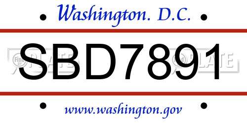 SBD7891 District Of Columbia License Plate