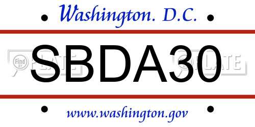 SBDA30 District Of Columbia License Plate