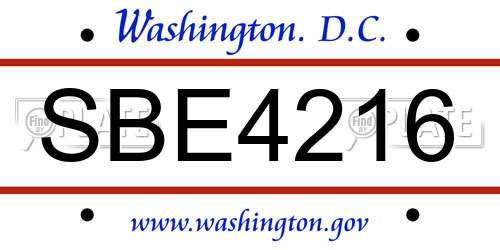 SBE4216 District Of Columbia License Plate