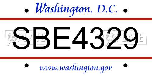 SBE4329 District Of Columbia License Plate