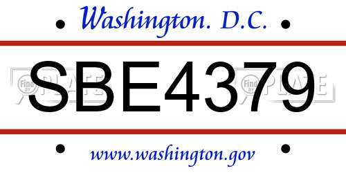 SBE4379 District Of Columbia License Plate