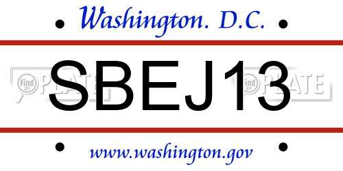 SBEJ13 District Of Columbia License Plate