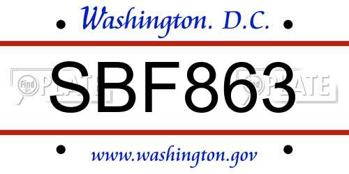 SBF863 District Of Columbia License Plate