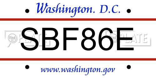 SBF86E District Of Columbia License Plate