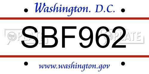 SBF962 District Of Columbia License Plate