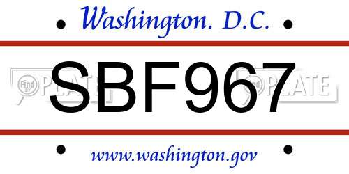 SBF967 District Of Columbia License Plate