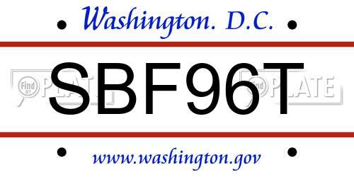 SBF96T District Of Columbia License Plate