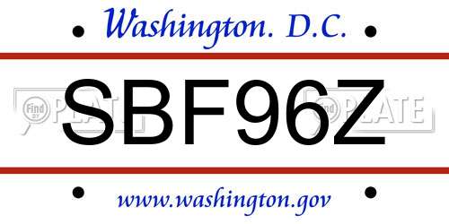 SBF96Z District Of Columbia License Plate