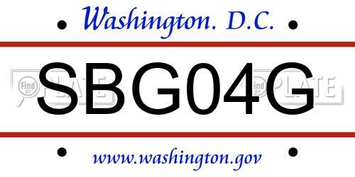SBG04G District Of Columbia License Plate