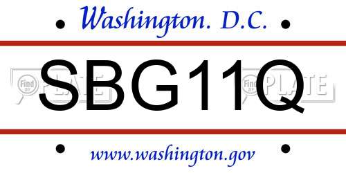 SBG11Q District Of Columbia License Plate