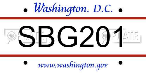 SBG201 District Of Columbia License Plate