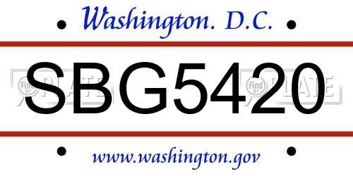 SBG5420 District Of Columbia License Plate