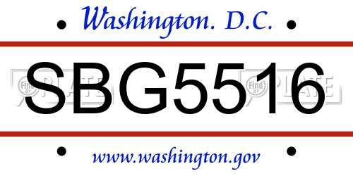 SBG5516 District Of Columbia License Plate
