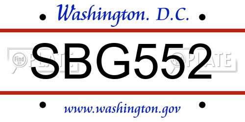 SBG552 District Of Columbia License Plate