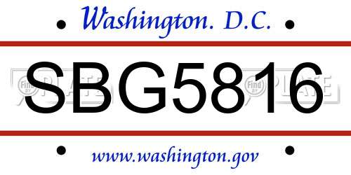 SBG5816 District Of Columbia License Plate