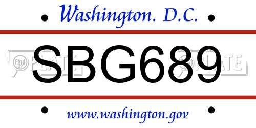 SBG689 District Of Columbia License Plate