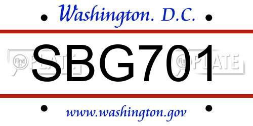 SBG701 District Of Columbia License Plate