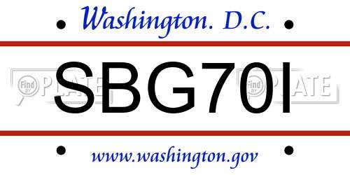SBG70I District Of Columbia License Plate