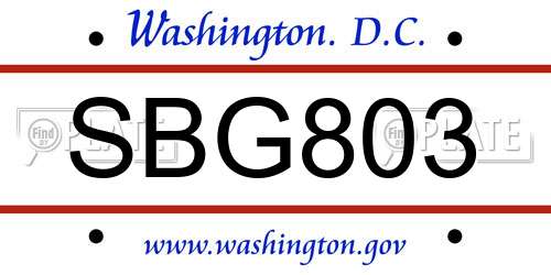 SBG803 District Of Columbia License Plate