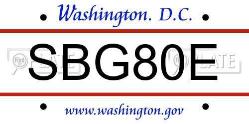 SBG80E District Of Columbia License Plate