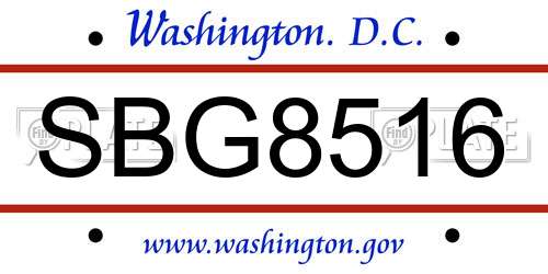 SBG8516 District Of Columbia License Plate