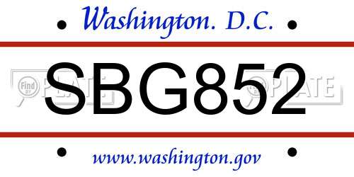 SBG852 District Of Columbia License Plate