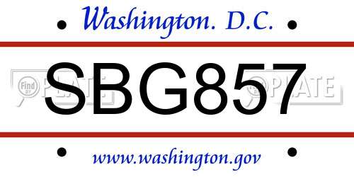 SBG857 District Of Columbia License Plate