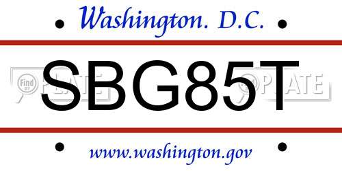 SBG85T District Of Columbia License Plate