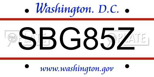 SBG85Z District Of Columbia License Plate