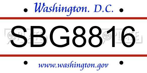 SBG8816 District Of Columbia License Plate