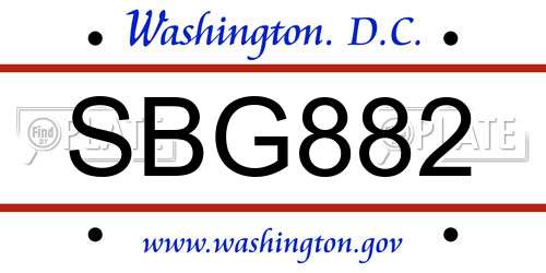 SBG882 District Of Columbia License Plate
