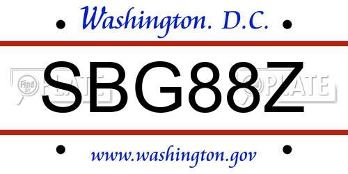 SBG88Z District Of Columbia License Plate