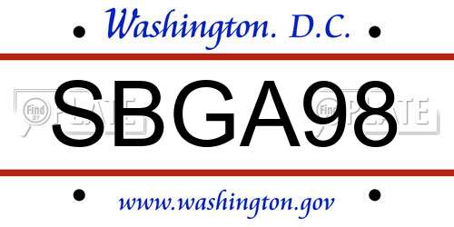 SBGA98 District Of Columbia License Plate