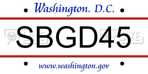 SBGD45 District Of Columbia License Plate