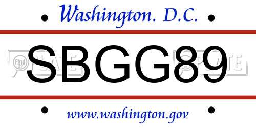 SBGG89 District Of Columbia License Plate