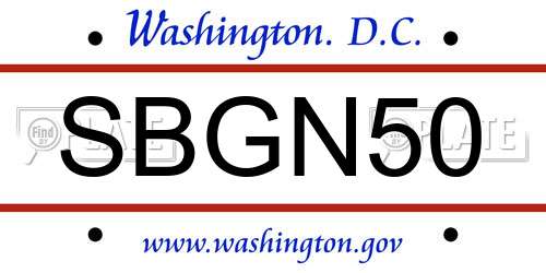 SBGN50 District Of Columbia License Plate