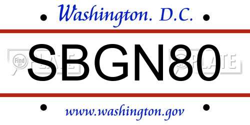 SBGN80 District Of Columbia License Plate