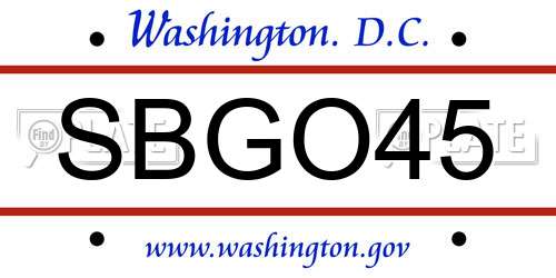 SBGO45 District Of Columbia License Plate
